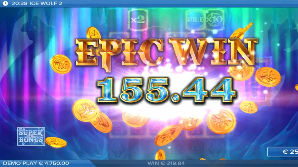 Tampilan visual slot Ice Wolf 2 dengan latar belakang padang es dan simbol serigala