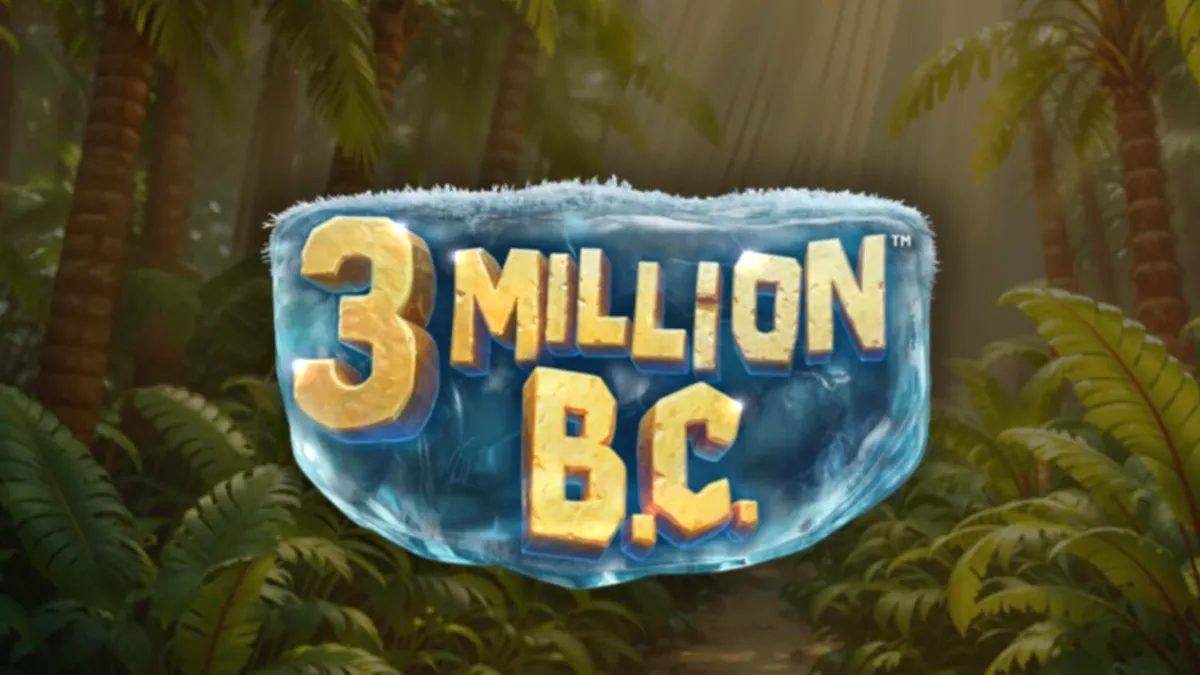 Tampilan visual slot 3 Million B.C. dengan tema prasejarah yang menampilkan roda jackpot dan karakter manusia gua.